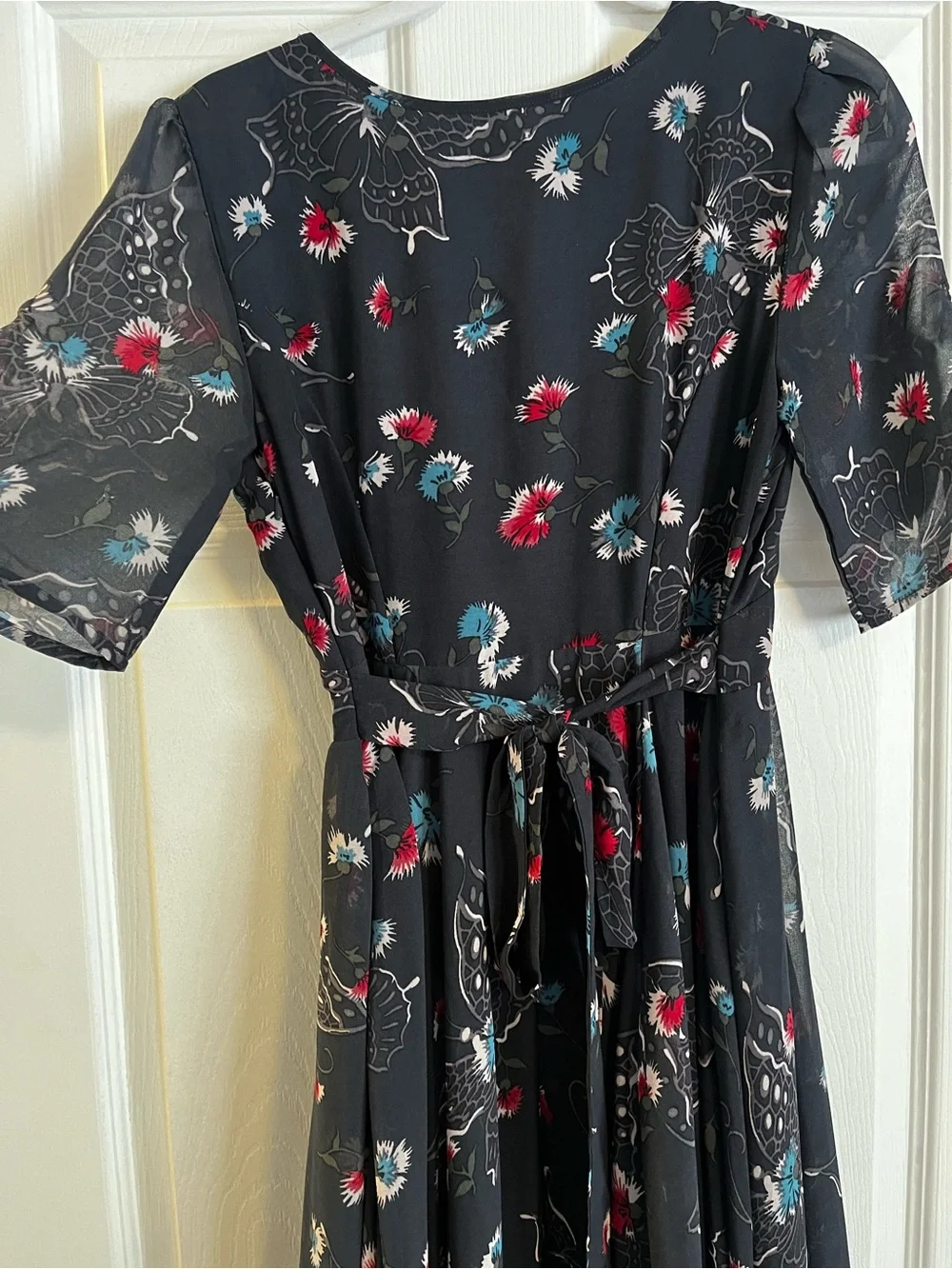 Free People Black Floral Dress with Keyhole Neck
